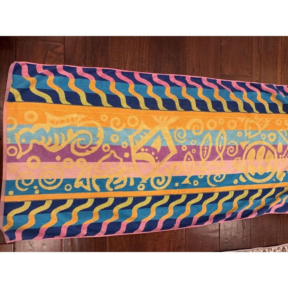 Vintage Jay Franco Beach Towel Reversible Seahorse Fish Turtle Egyptian Cotton